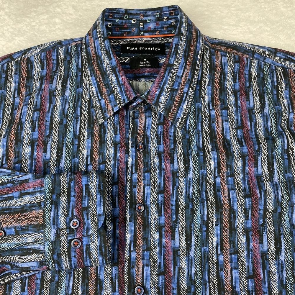 Paul Fredrick Shirt Mens Medium Multicolor Slim Fit Flip Cuffs